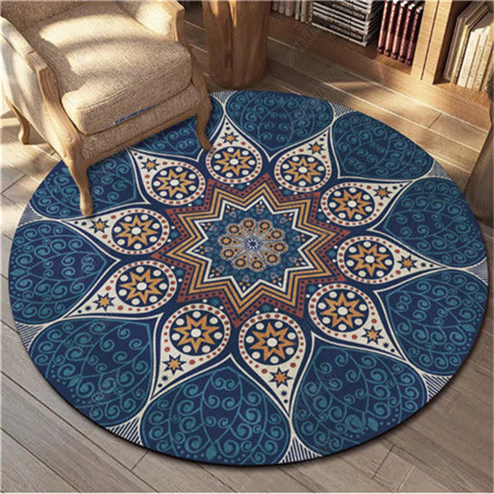 

American Retro Round Carpets Rug for Home Living Room Bedroom Floor Carpet Mat Mandala Flower Ethnic Computer Chair Area Rugs