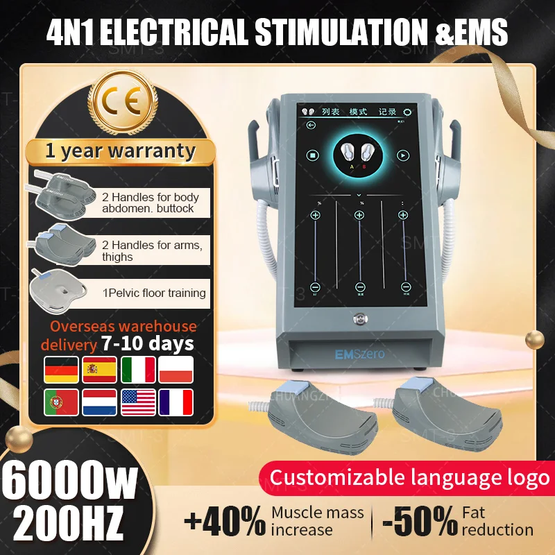 

EMS Best seller 2023 6000W EMSzero 14 Tesla body sculpting Muscle machine with 4 RF handles and optional pelvic stimulation pad