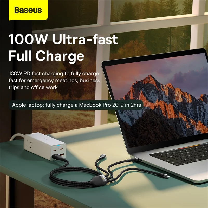 Baseus 3 in 1 USB Cable For iPhone 13 12 11 Pro Max 100W Fast Charging Micro USB Type C Cable For Macbook Pro Samsung Xiaomi