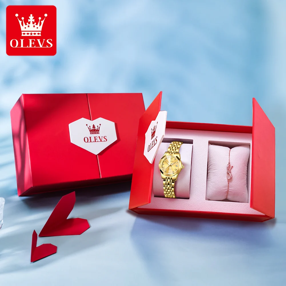 OLEVS Rhombus Mirror Watch for Women Luxury Brand Waterproof Stainless Steel Quartz Gold Female Wristwatches Montre Femme