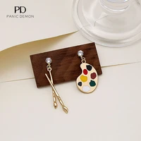 new creative personality interesting paintbrush canvas woman earrings retro literary temperament asymmetrical accessories