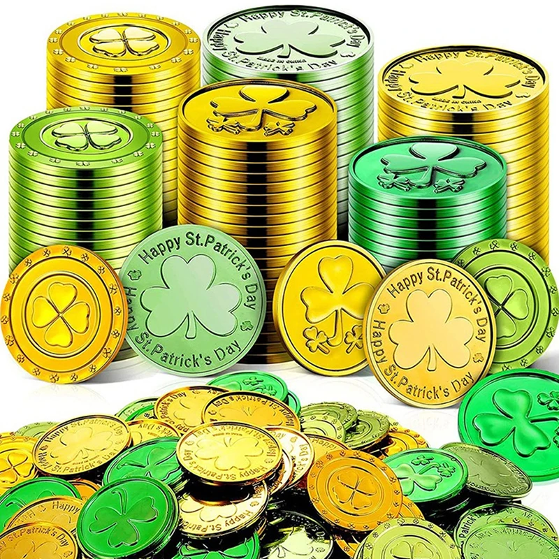 

Пластиковые Золотые монеты 24 шт., украшения ко Дню Святого Патрика, счастливые монеты со стразами