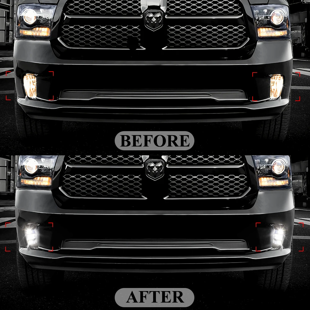 2-in-1 For Dodge Ram 1500 2013 2014 2015 2016 2017 2018 LED Fog Lamp DRL Daytime Running Lights White Waterproof Car Accessories images - 6