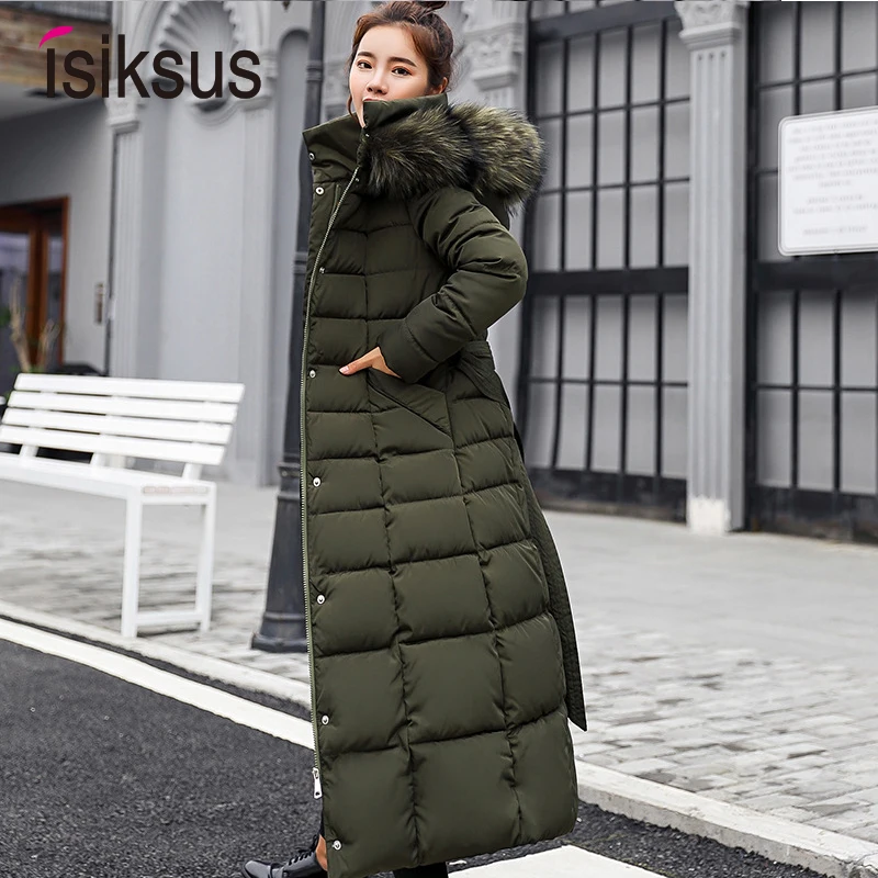 Women Coat Long Winter Jacket Over Knee Length Cotton Jacket Warm Bow Belt Fox Fur Collar Thickened Long Dress Coat For Ladies