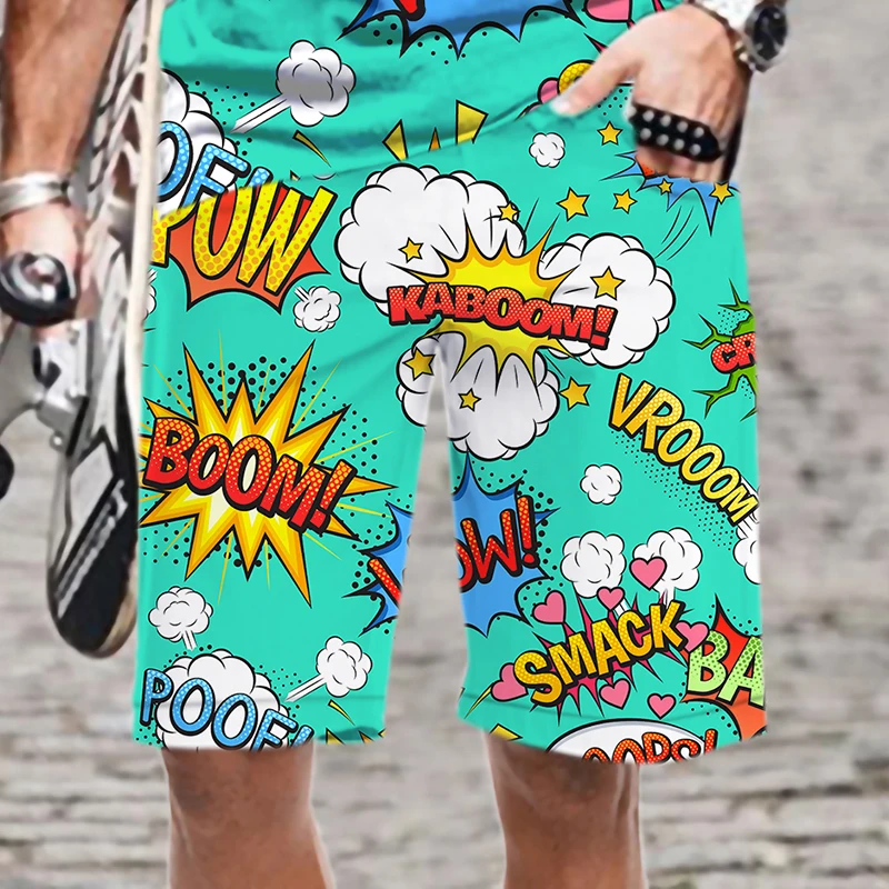 Men's Shorts Funny Boom Pattern Quick Dry Summer Casual Harajuku Elastic Waist Streetwear Mens Clothing 3D Printed Swimming Cool