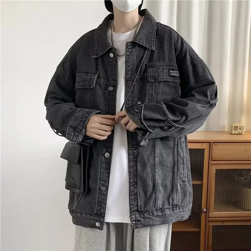 Модная джинсовая куртка для мужчин свободная посадка повседневная толстая