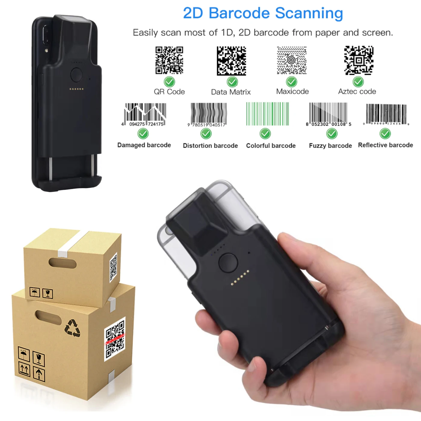 

Сканер штрих-кодов 1D/2D, Bluetooth, для Android/IOS/ПК