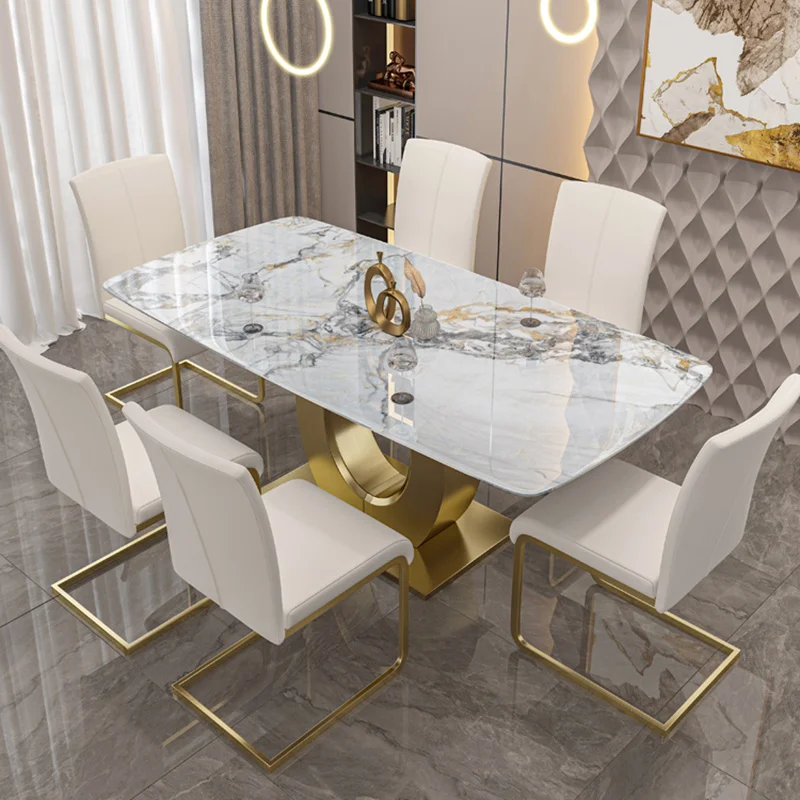 

Dining Room Table Stainless Steel Bright Surface Creative Light Luxury Home And Chair Combination Set
