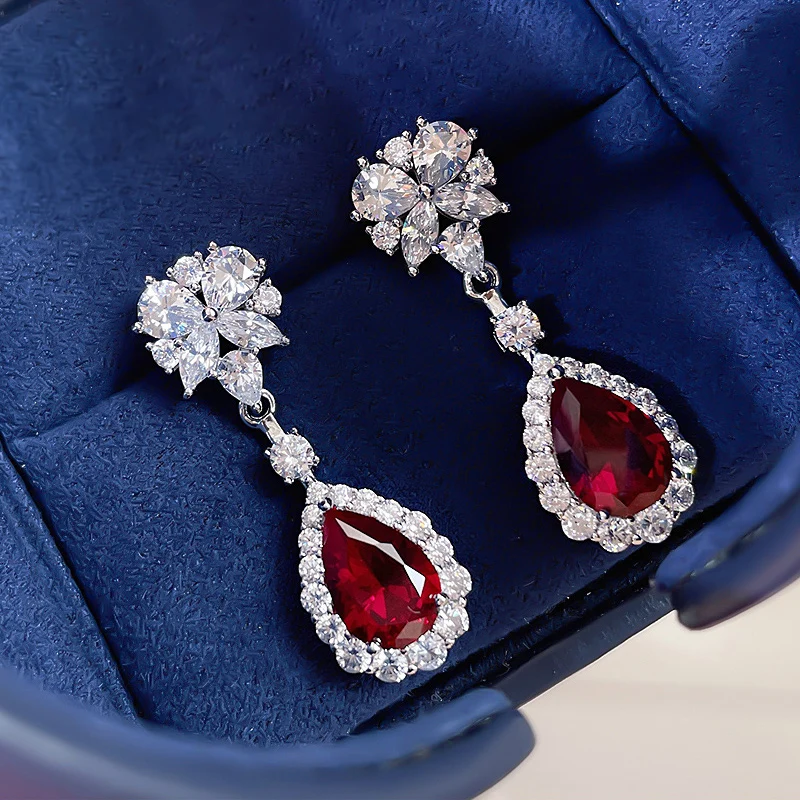 

2021 новые серьги S925 из стерлингового серебра, рубиновое 7*10, лидер продаж, Длинные ювелирные украшения для женщин