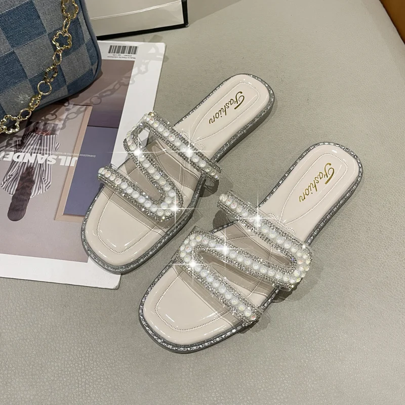 

Summer Women Slippers Outdoor Ladies Slipper Luxury Designer Metal Button Letter Decoration Flat Beach Shoes Indoor Flat Sandals