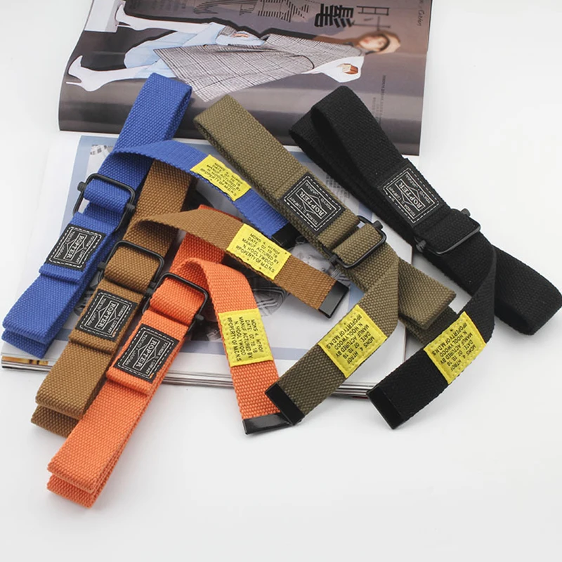 

Canvas Belts Square Alloy Buckle Weaving Waist Strap Adjustable Casual Waist Belt Outdoor Jeans Trouser Decorative Waistband New