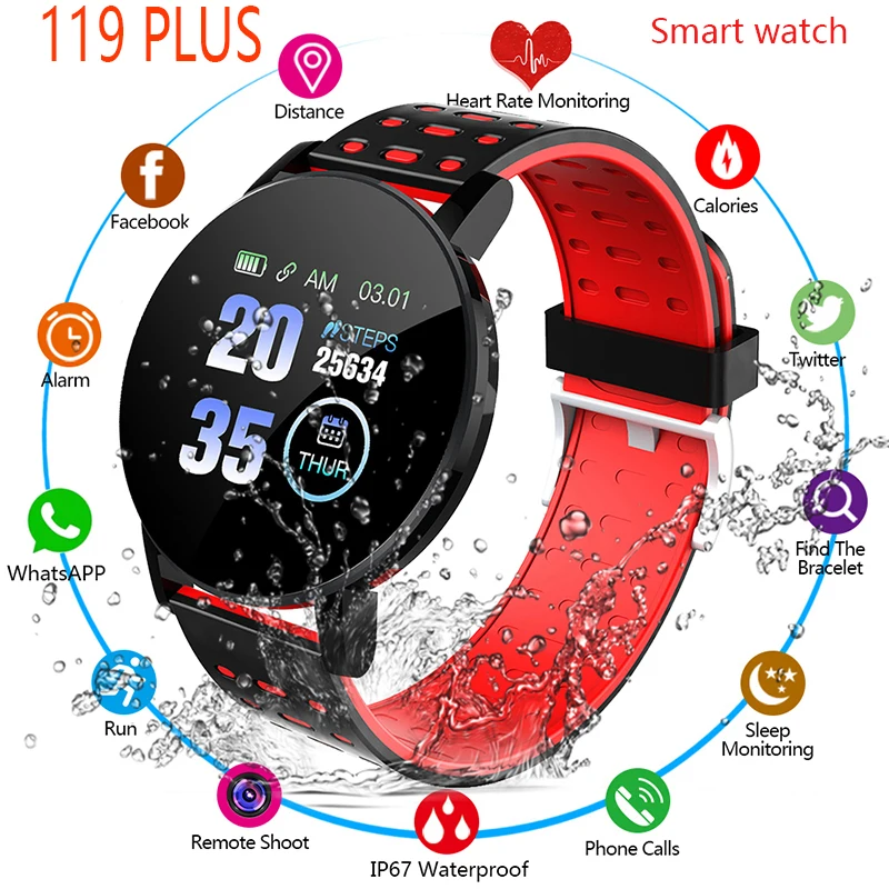 

119 PLUS Smart Watch Heart Rate Blood Pressure Monitoring Fitness Sport racker Bluetooth Play Music Call PK D13 Y68 M6 D20 116