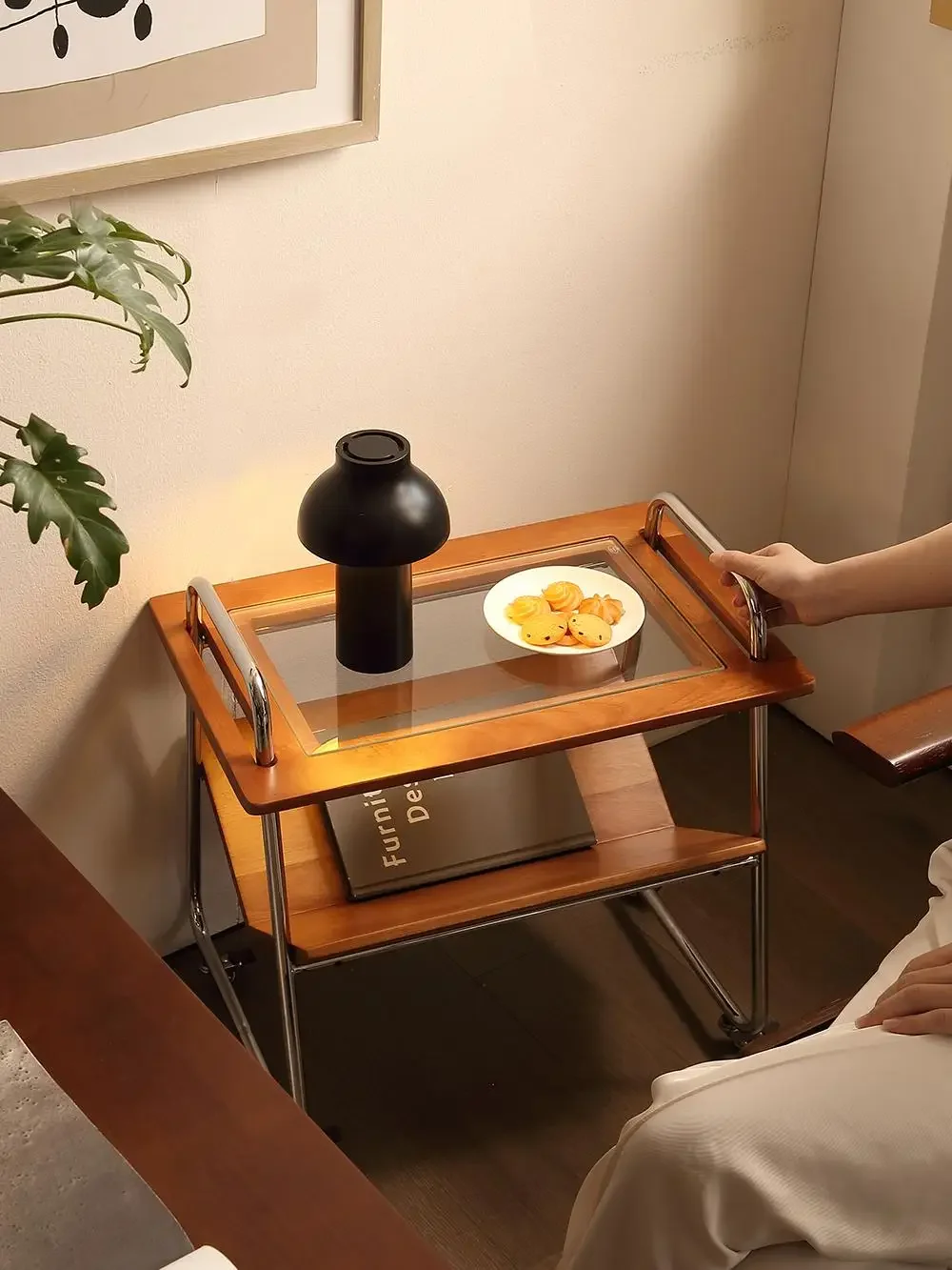 Твердая древесина для дома гостиной дивана приставной столик подвижная тележка