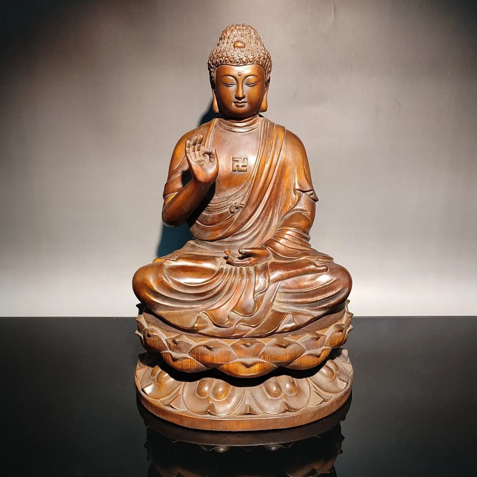 

9" vintage wood hand carved wooden buddha statue Tathagata God sculpture decor