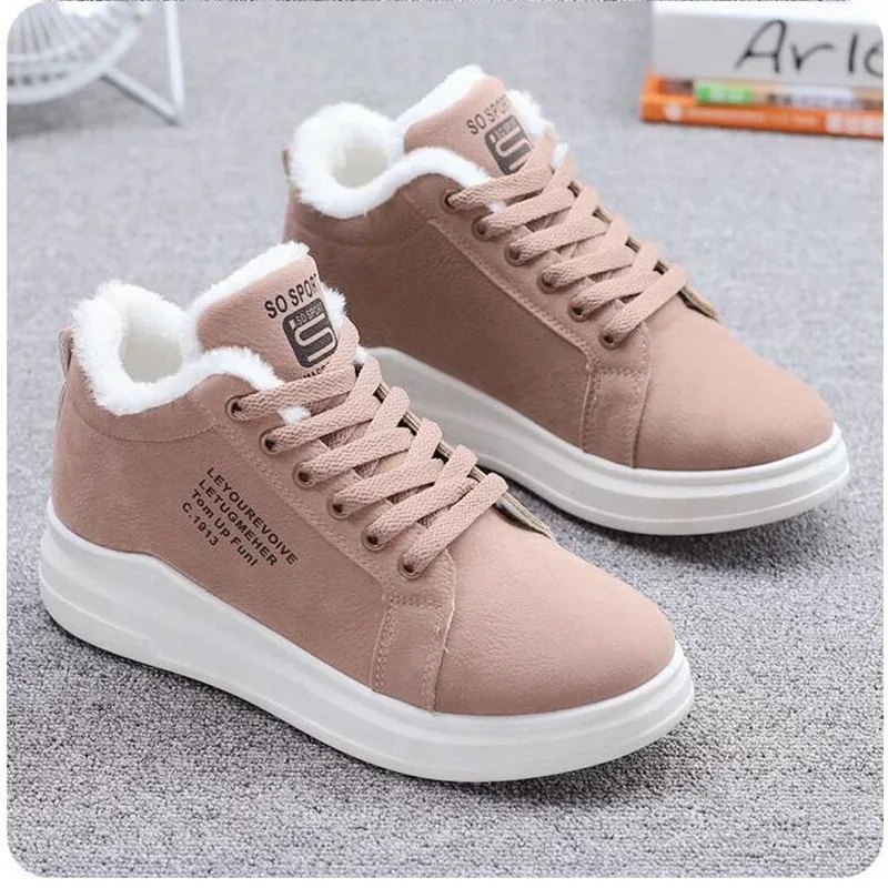 

Зимняя уличная женская обувь, теплая плюшевая женская повседневная обувь на меху, модные кроссовки на шнуровке, женские зимние ботинки на платформе