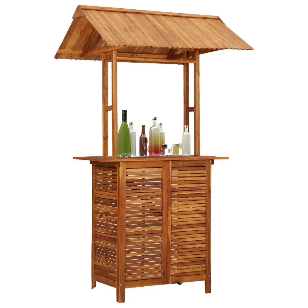 

Garden Bar Table with Rooftop, Solid Acacia Wood Outdoor Table , Patio Furniture 122x106x217 cm