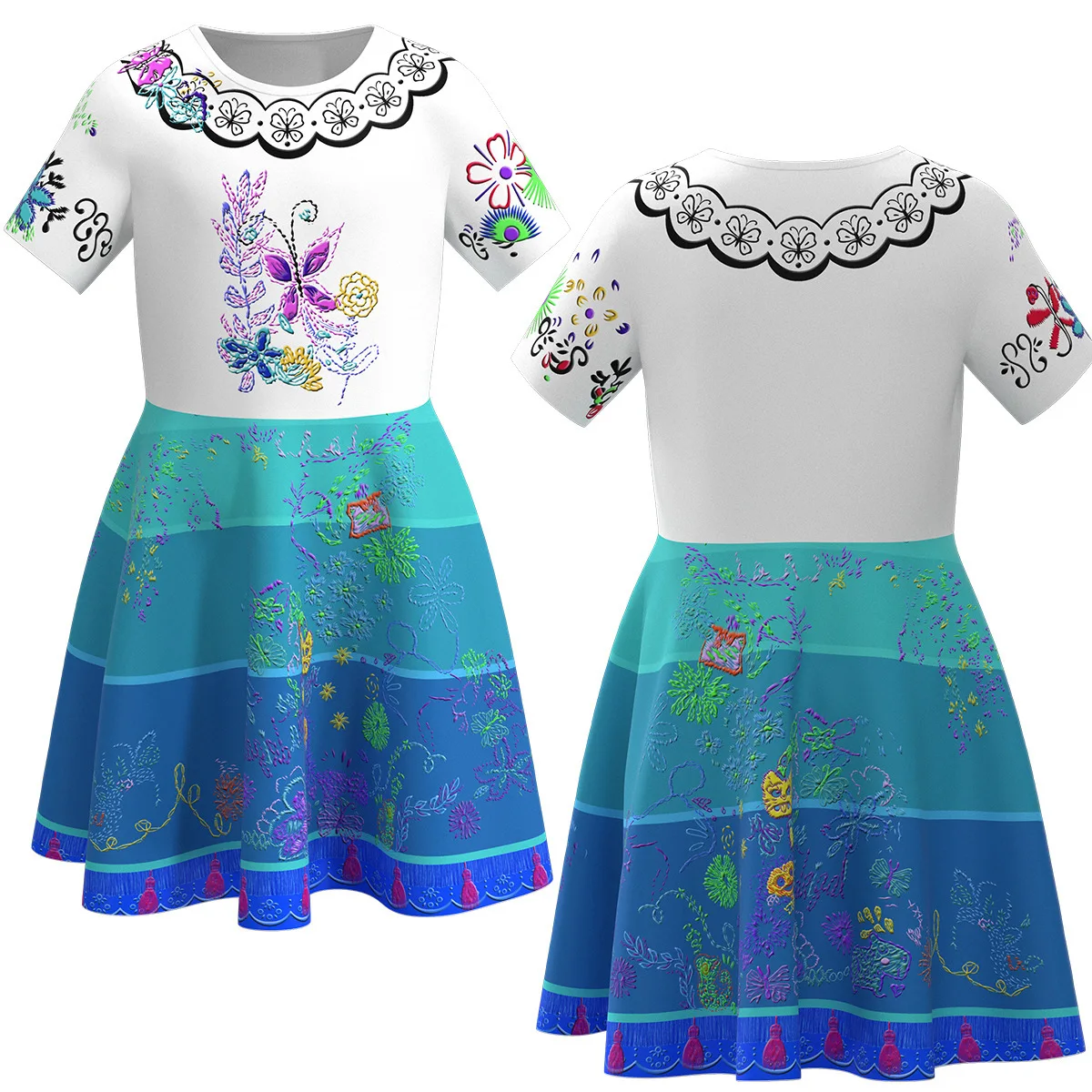 

Encanto Madrigal Cosplay Costume Girl Dress Fancy Dresses for Carnival Halloween Princess Dress Glasses Earrings Mirabel Costume