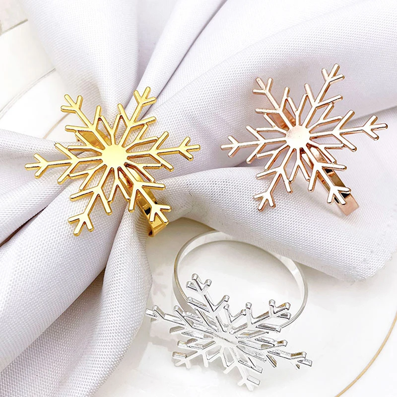 

6pcs Christmas Snowflake Shaped Napkin Rings Dinning Table Setting Button Napkin Ring Table Decor