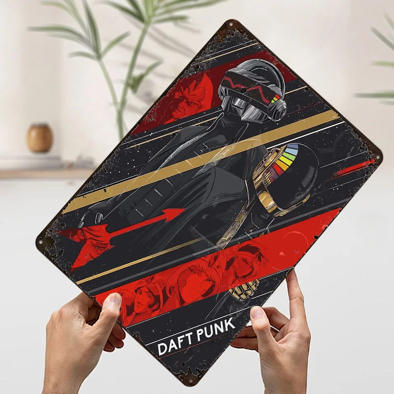 Фото Daft Punk Art Печатный Плакат Индивидуальное Настенное Искусство Ретро Винтаж Металлические Оловянные Вывески для Домашнего Офиса Украшения Игровой Бар Аксессуары №3