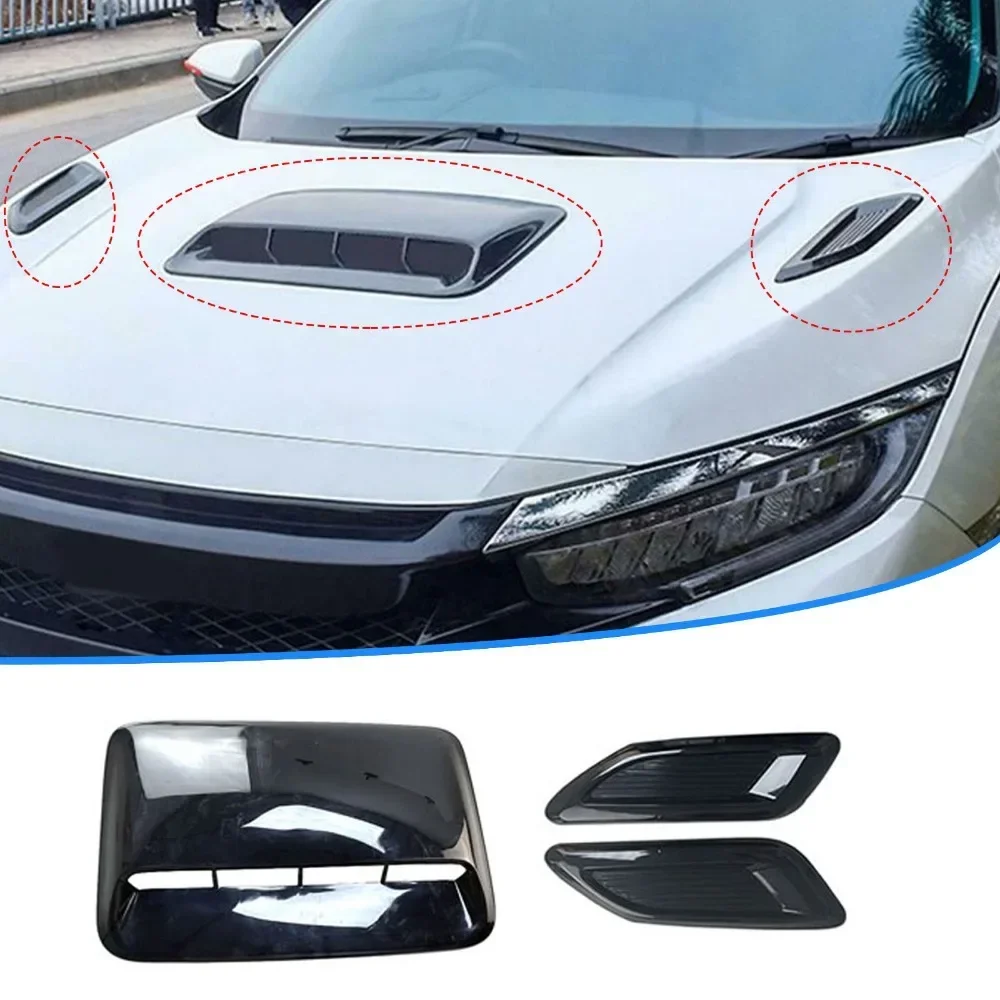 

Universal Car Air Flow Decorative Intake Hood Scoop Bonnet Vent Sticker Cover Hood Geared to fit any FLAT Hood Vehicle