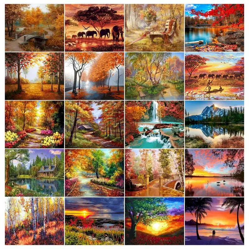

GATYZTORY Autumn scenery Painting By Numbers For Adults Frame Oil Coloring By Numbers Home Decors Picture Paint Unique Gift