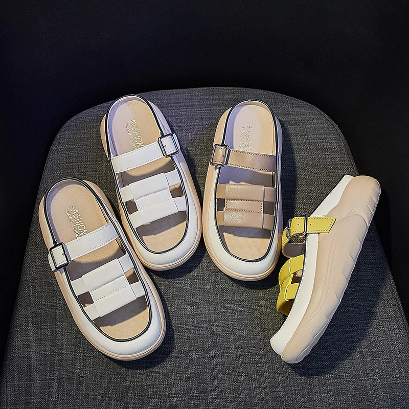 Women's Summer Sandals Half Slippers Outdoor 2023 New Versatile Thick Bottom Light One-word Slippers Fashion Casual Slippers