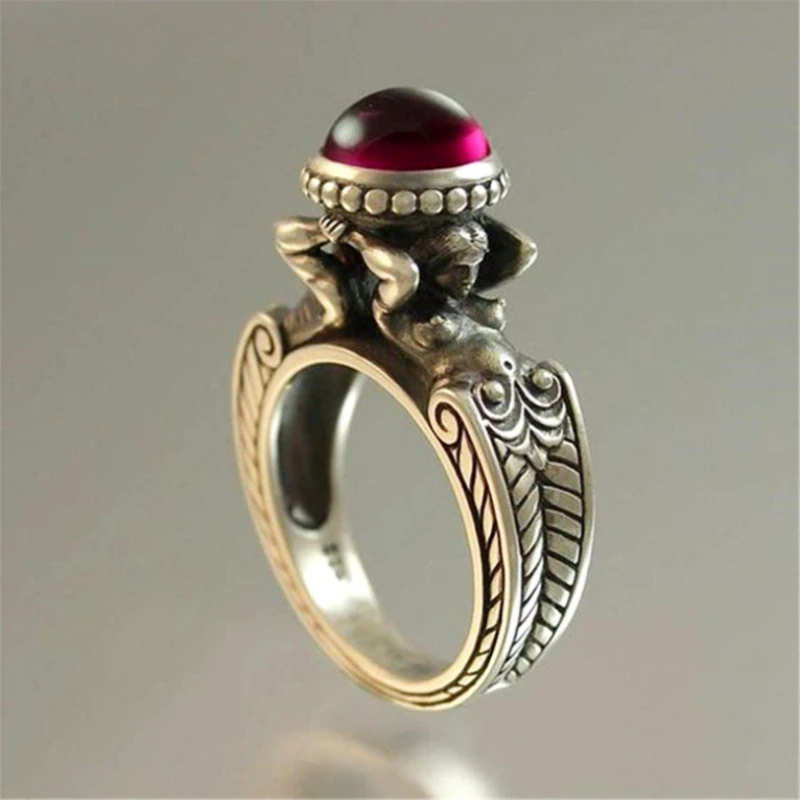 

New Mermaid Ruby Ring European and American Creative Women's Vintage Thai Silver Ring