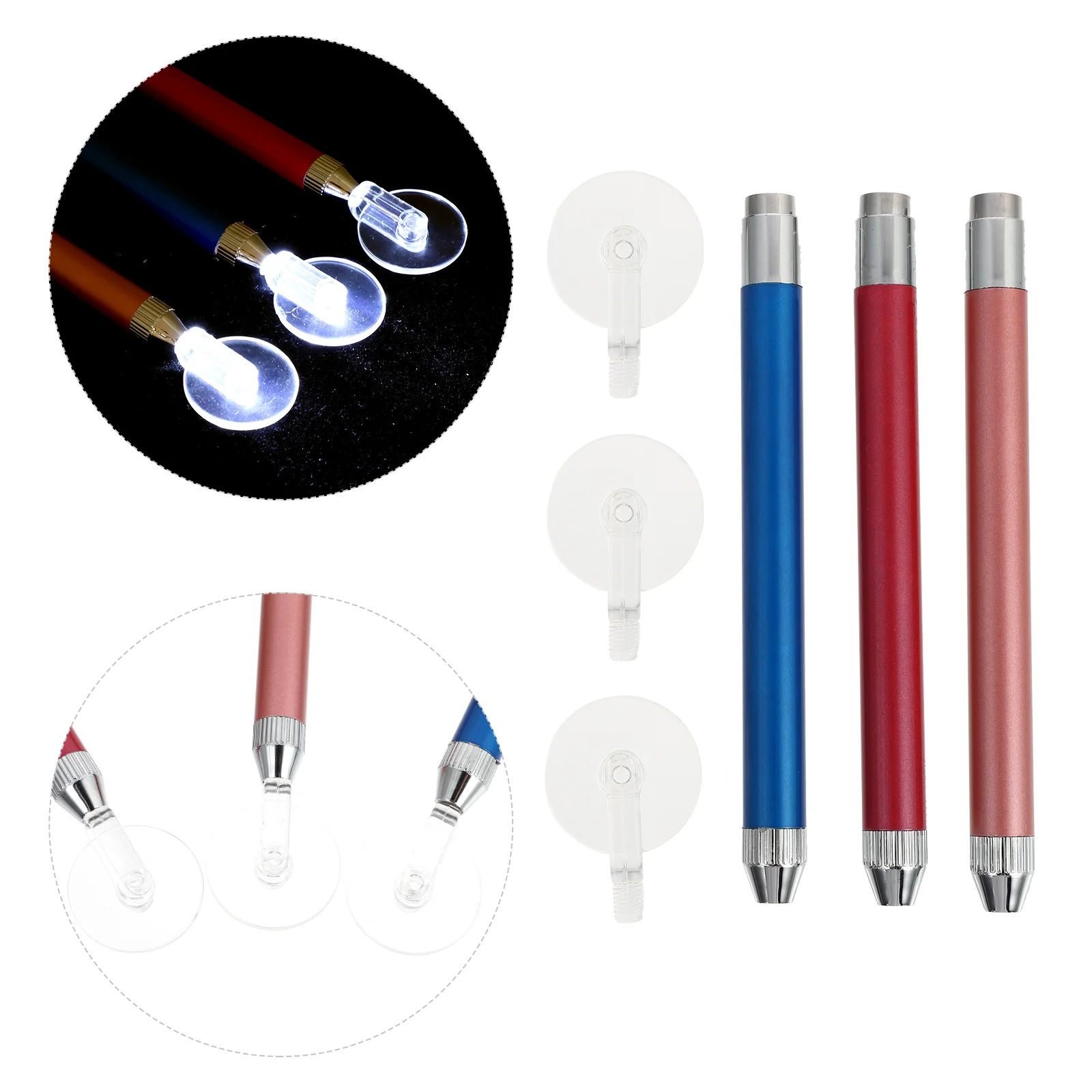 

3 Pcs Point Drill Wheel Dotting Pointing Pen Picture Rhinestone Alloy Light