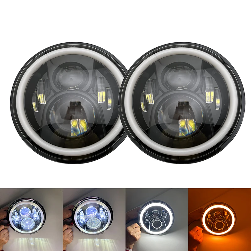 

2PCS 7Inch LED Headlamps with Halo Ring Amber Turn Signal For Lada Niva Urban 4x4 suzuki samurai For Jeep Wrangler Off Road Lamp
