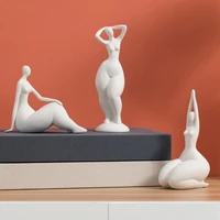 nordic ceramic nude woman art figurine solid white color abstract figure ornaments for home new house decorations bookcase decor