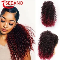 seeano synthetic drawstring small curly ponytail african curly curly hair extension synthetic clip hair extension red black