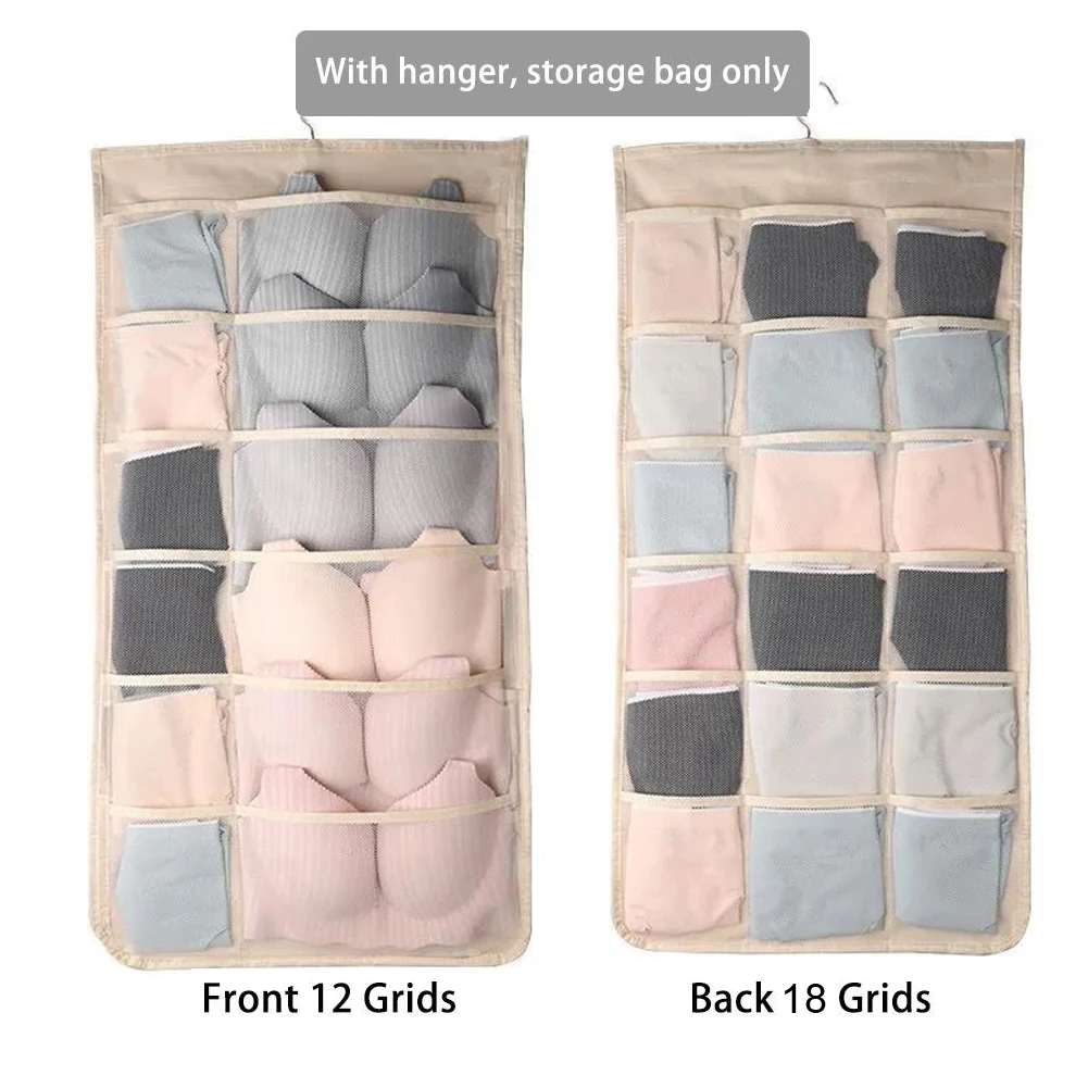

Foldable Underwear Hanging Bag Organizer 18 Grid Double Sided Storage Wardrobe Door Back Hanging Bag Socks Sundries Storage Bags