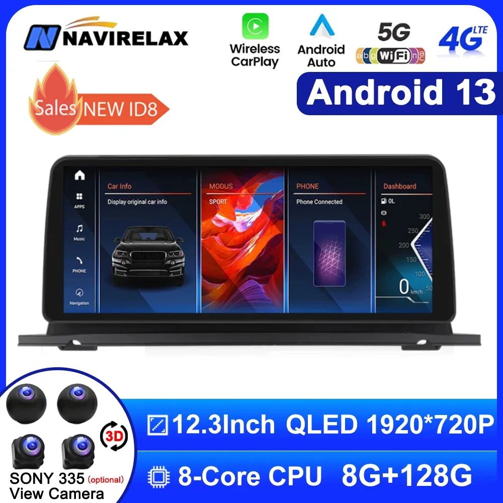

12.3"Android 13 ID8 For BMW 5 Series GT F07 2009-2017 CIC NBT Carplay Auto Car Radio GPS Navigation Multimedia Player 360 Camera