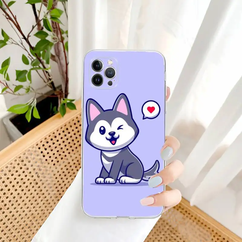 Cartoon Husky Dog Phone Case For iPhone 13 14 Pro Max XS XR 12 11 Pro 13 Mini 6 7 8 Plus Clear Back Cover Capa