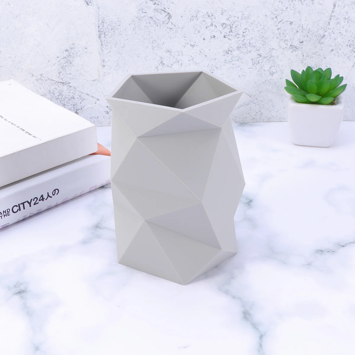 

Силиконовый держатель, подстаканник для ручки с геометрическим рисунком, держатель для кисточек для макияжа, настольный канцелярский органайзер для офиса, дома, школьных принадлежностей, серый