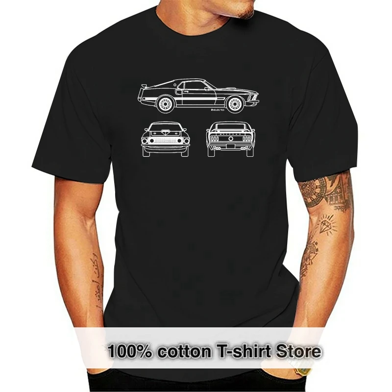 

Mens Premium T-Shirt Mustang 1969 Mach 1 Blueprint Tops 2021 Short Shirt Hip Hop Starnger Things Polyester T Shirts
