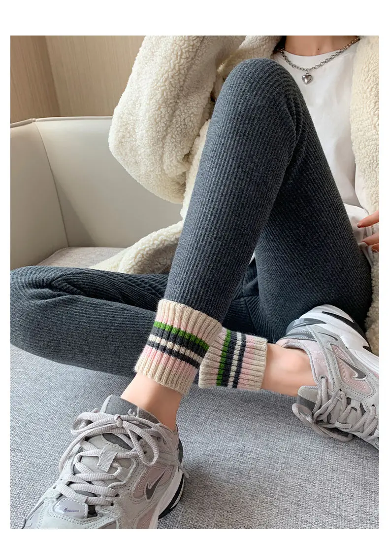 Yasuk Autumn Winter Fashion Cotton Slim Soft High Elastic Waist Leggings  Integrated Pants High Waist AllMatch Solid Stripe