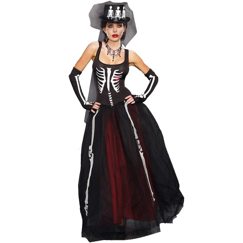 

Halloween Carnival Lady Deluxe Corpse Bride Skeleton Costume Mexican Day Of The Dead Ghost Outfit Cosplay Fancy Party Dress