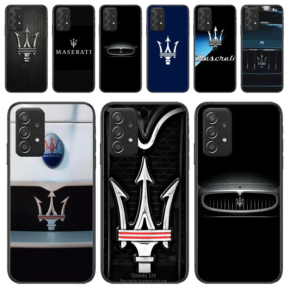 

Italy Super Car Maserati Tempered Black phone case for Samsung Galaxy A51 A50 A52 5G A20E A60 A20S A71 A40 A40S A90 A70 A32 A30