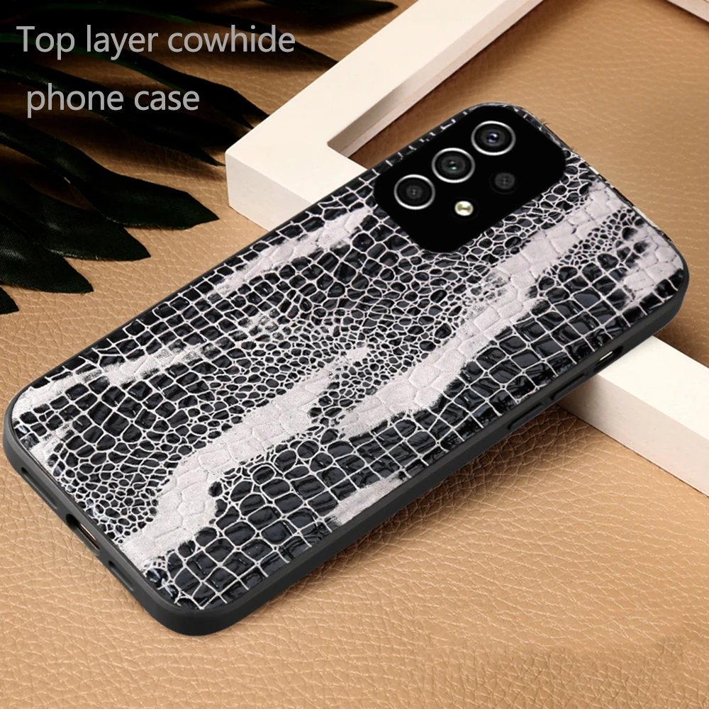 

Genuine cowhide Leather phone Case For Samsung Galaxy A73 A53 A33 A13 A72 A52 A22 A12 A71 A51 A50 Crocodile Leather Back Cover