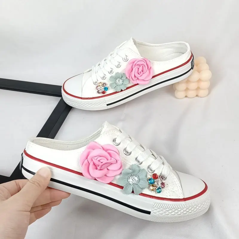 

Spring/autumn Women's Slippers Fashion Canvas Thick Platform Flat With Woman Mules Comfort Flower Shoe Zapatillas De Mujer