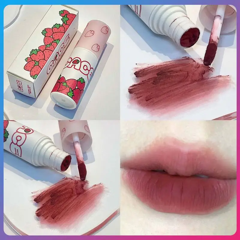 

Velvet Matte Lipstick Strawberry Lip Mud Soft Mist Lipgloss Cute Lip Glaze Silky Smooth Lip Tint 6 Colors Moisture Lipstick