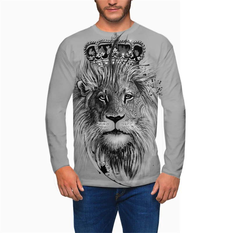 

Plus Sized Men 3D Printed T-Shirt Autumn New Feral Leopard Print Tees Round Neck Long Sleeve Fashion Loose Tshirt Tops