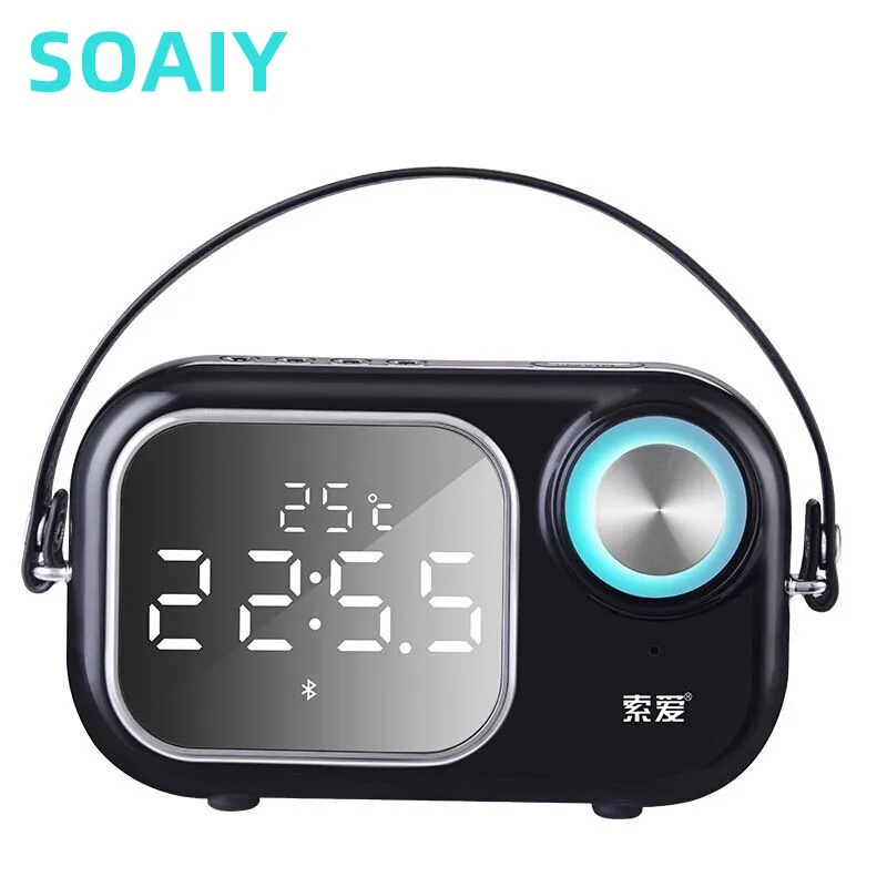 

Беспроводная Bluetooth-Колонка SOAIY в стиле ретро, Портативная Беспроводная колонка для дома, бас, рандомные часы, FM-радио, стереокарта, сабвуфер
