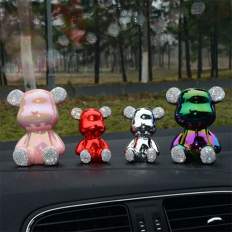 

Plating Luxury Crystal Cartoon Diamonds Bear Auto Interior Deco Ornaments diamond men and women Car Decoration car Accessories