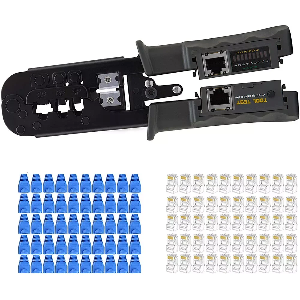 

Network Cable Crimper 8P6P4P Three-Purpose Tester Ratchet Tool Squeeze Crimping Wire Network Plier With Cat6 Connector