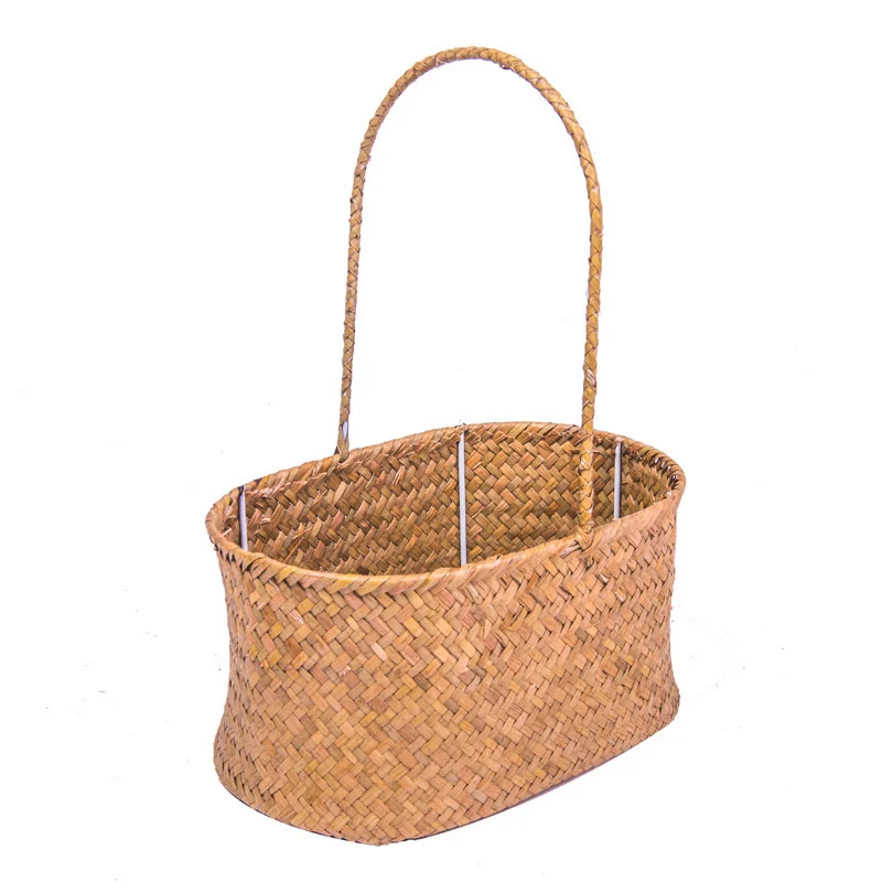

CAMIGEL Sea Grass Woven Tote Basket with Oval Shape Storage Decoration Basket with Handle