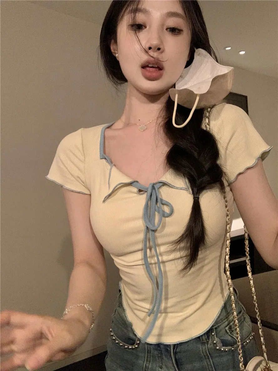 

Футболка с коротким рукавом, женская летняя дизайнерская тонкая приталенная куртка с коротким рукавом, белая