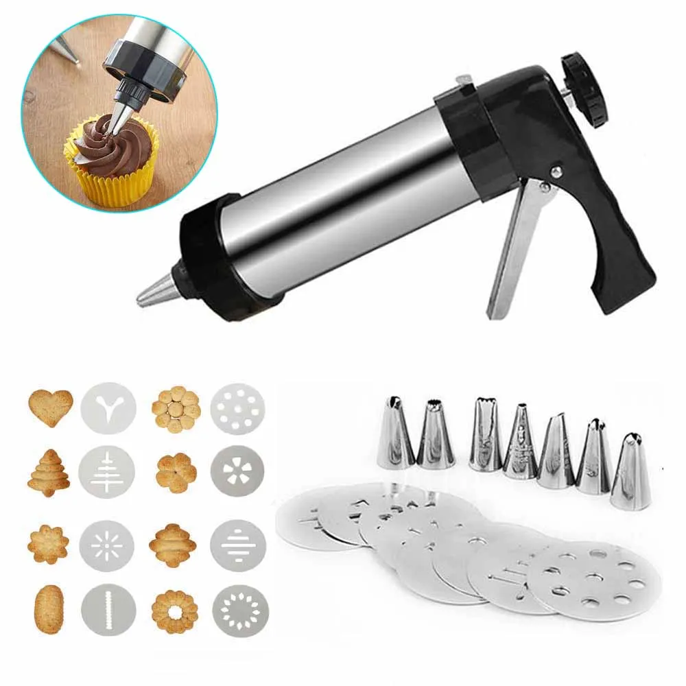 

DIY Manual Cookie Press Maker Machine Gun,Stainless Steel Piping Nozzles Biscuit Make Cake Decoration Tools,Decorating Squeezing