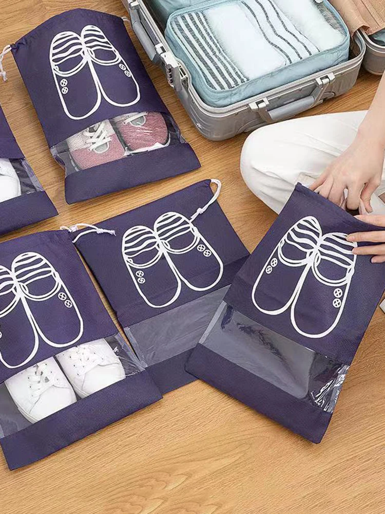 

5pcs Shoes Storage Bag Closet Organizer Non-woven Travel Portable Waterproof Dustproof Pocket Dust Covers Classified Hanging Bag